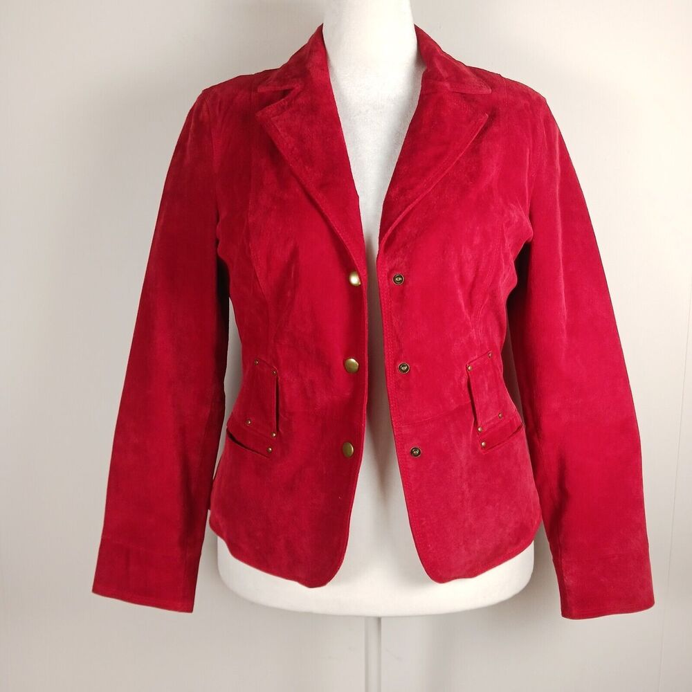 Yvonne Marie Suede Jacket Blazer Womens Size M Red